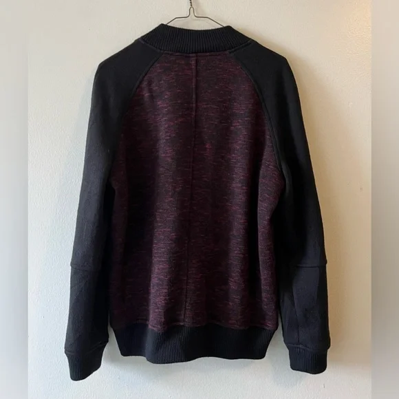 Aritzia Wilfred Varsity Bomber Jacket Size 8 Wool & Cotton Blend Black/ Maroon - Picture 3 of 12